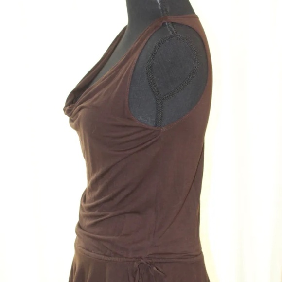 Dark Brown Elfin-style Sleeveless Cowl Neck Drop Tie Waisted Tunic Top - Picture 3 of 6